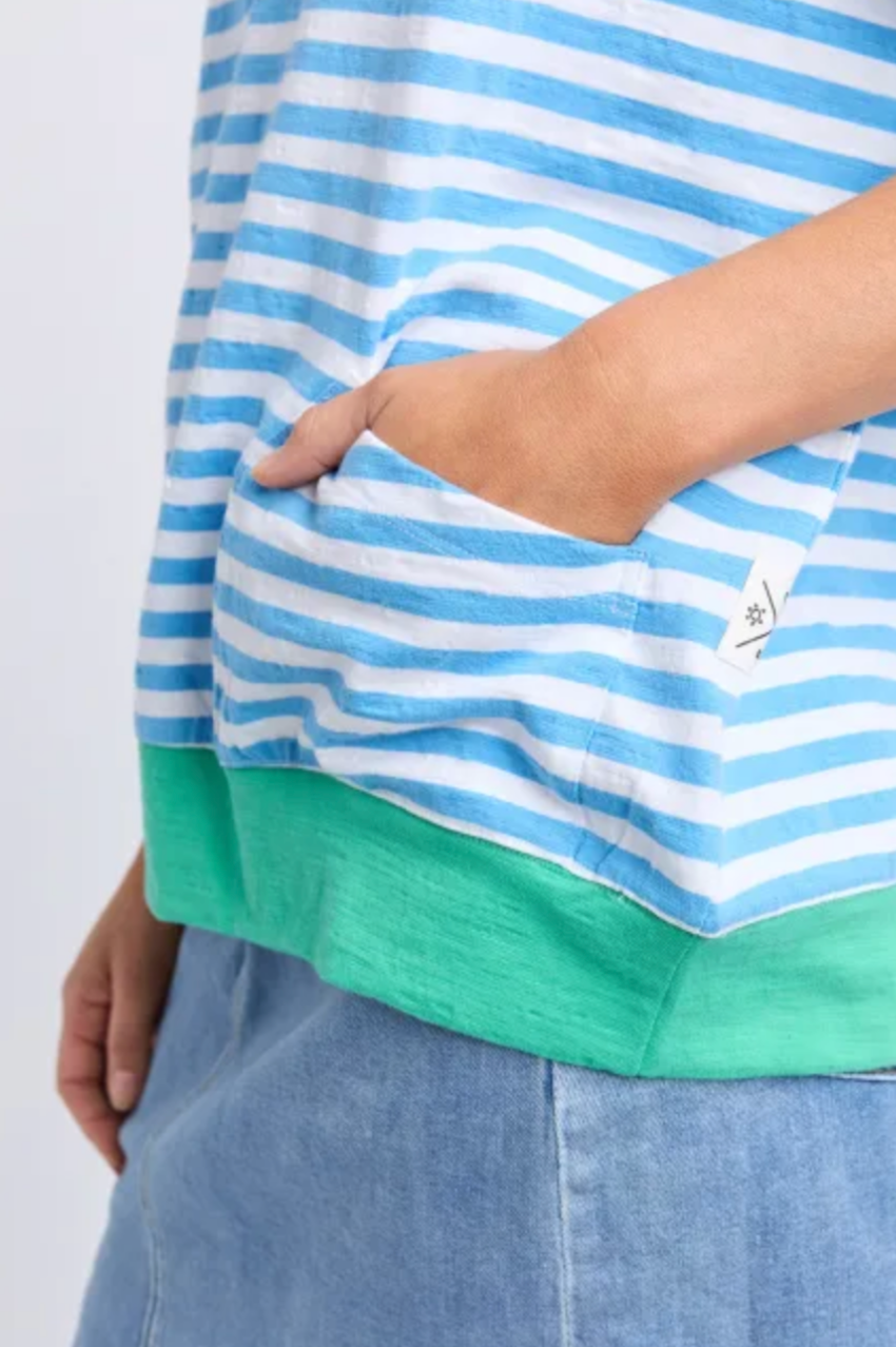 Elm Mazie Stripe Ringer Sweat - Azure/White/Gumdrop