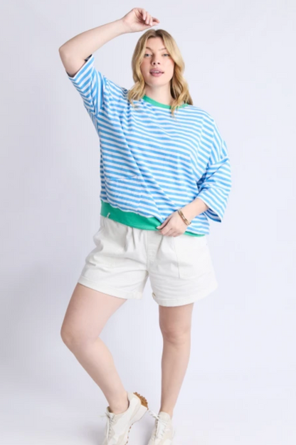 Elm Mazie Stripe Ringer Sweat - Azure/White/Gumdrop
