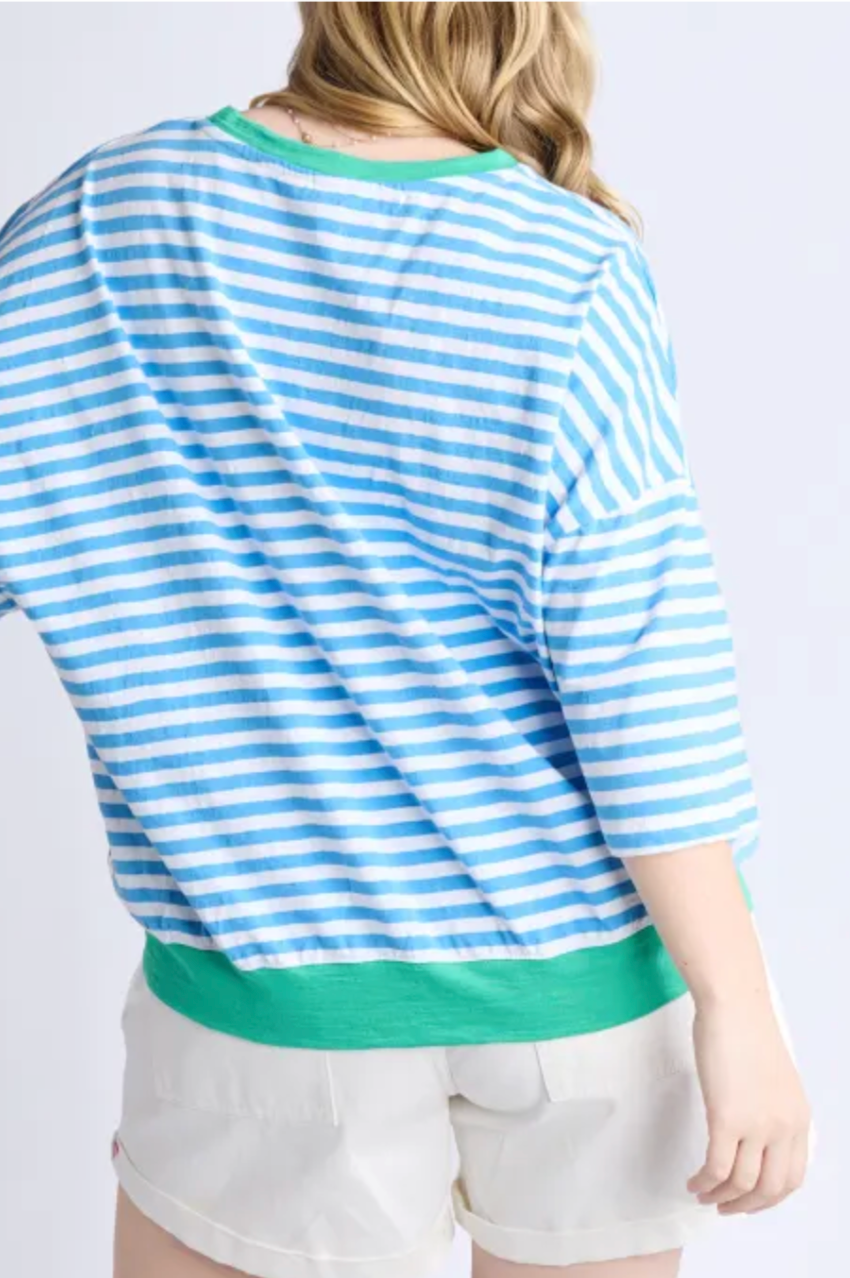 Elm Mazie Stripe Ringer Sweat - Azure/White/Gumdrop