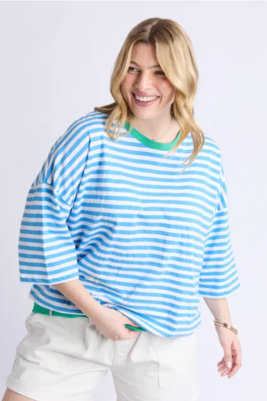 Elm Mazie Stripe Ringer Sweat - Azure/White/Gumdrop