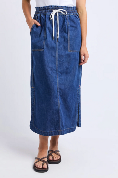 Elm Clover Midi Denim Skirt - Mid Blue