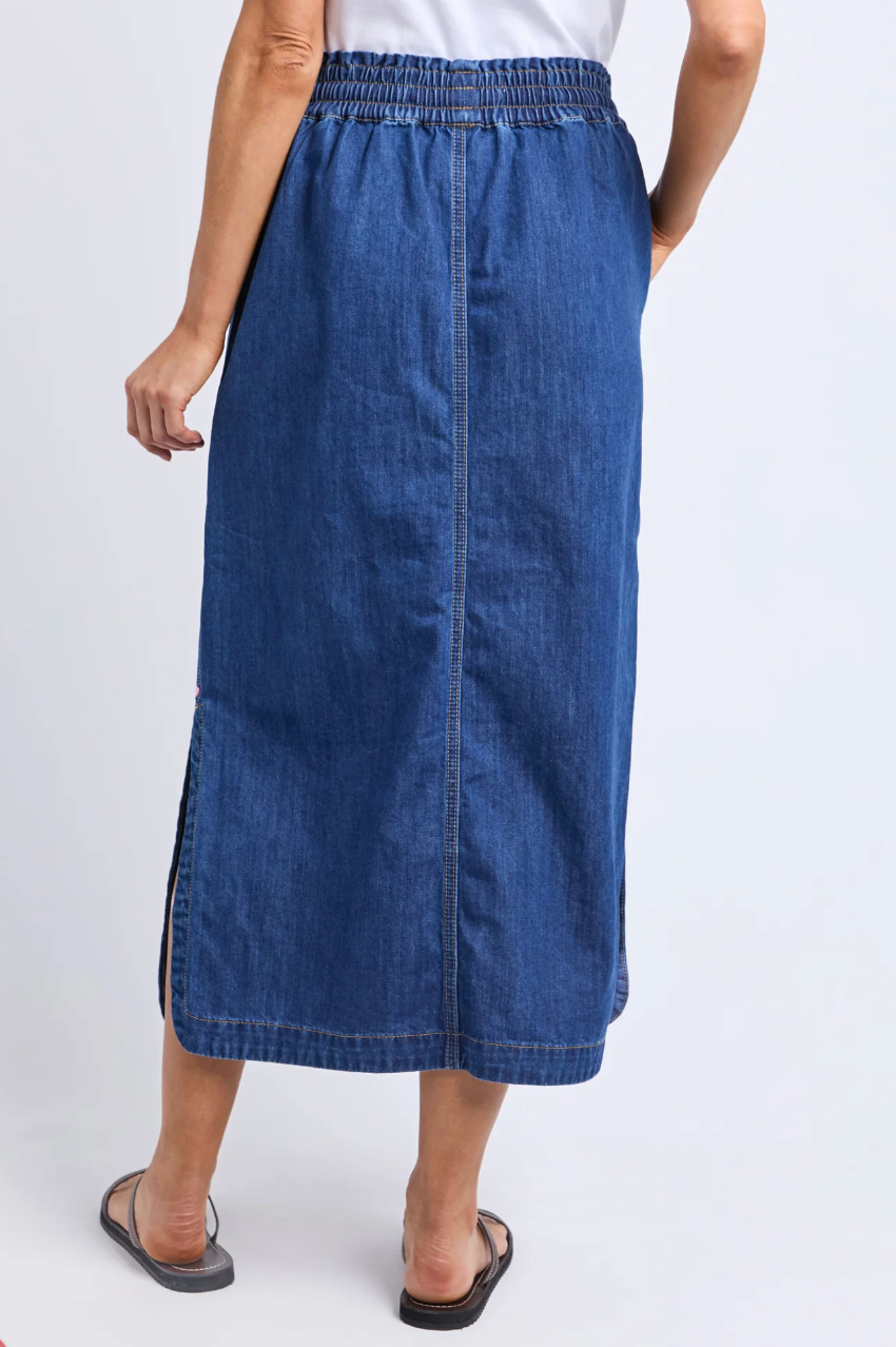 Elm Clover Midi Denim Skirt - Mid Blue