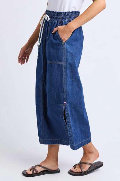 Elm Clover Midi Denim Skirt - Mid Blue