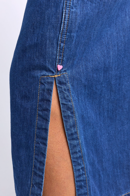 Elm Clover Midi Denim Skirt - Mid Blue