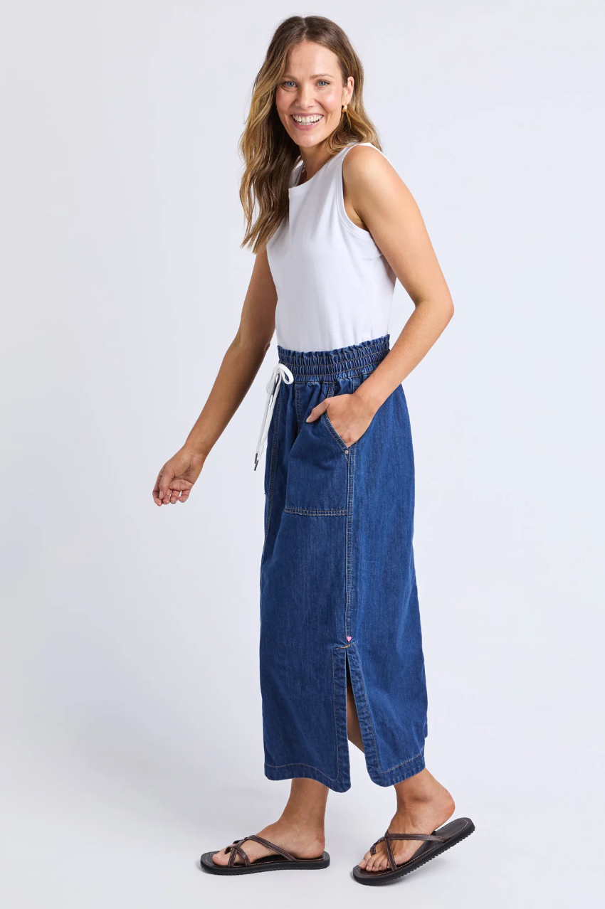 Elm Clover Midi Denim Skirt - Mid Blue