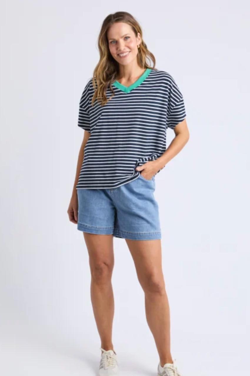 Elm Sabrina Tee - Navy/Wh Stripe