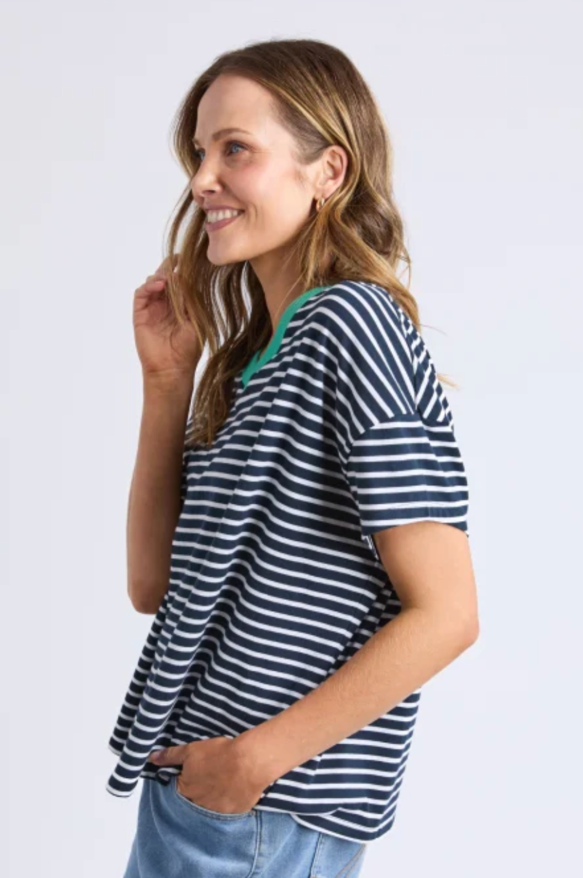 Elm Sabrina Tee - Navy/Wh Stripe