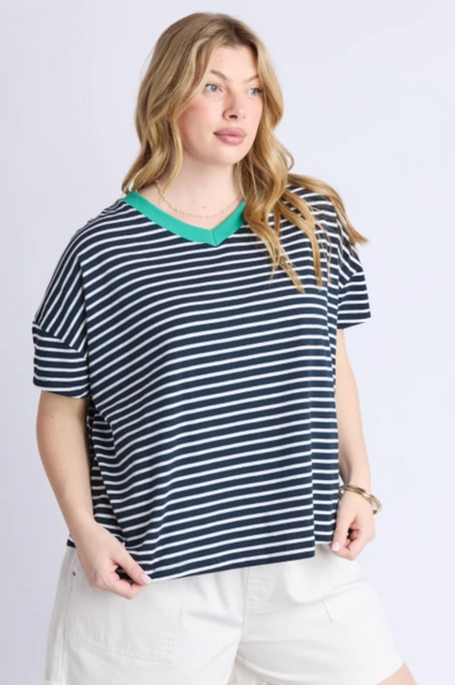 Elm Sabrina Tee - Navy/Wh Stripe