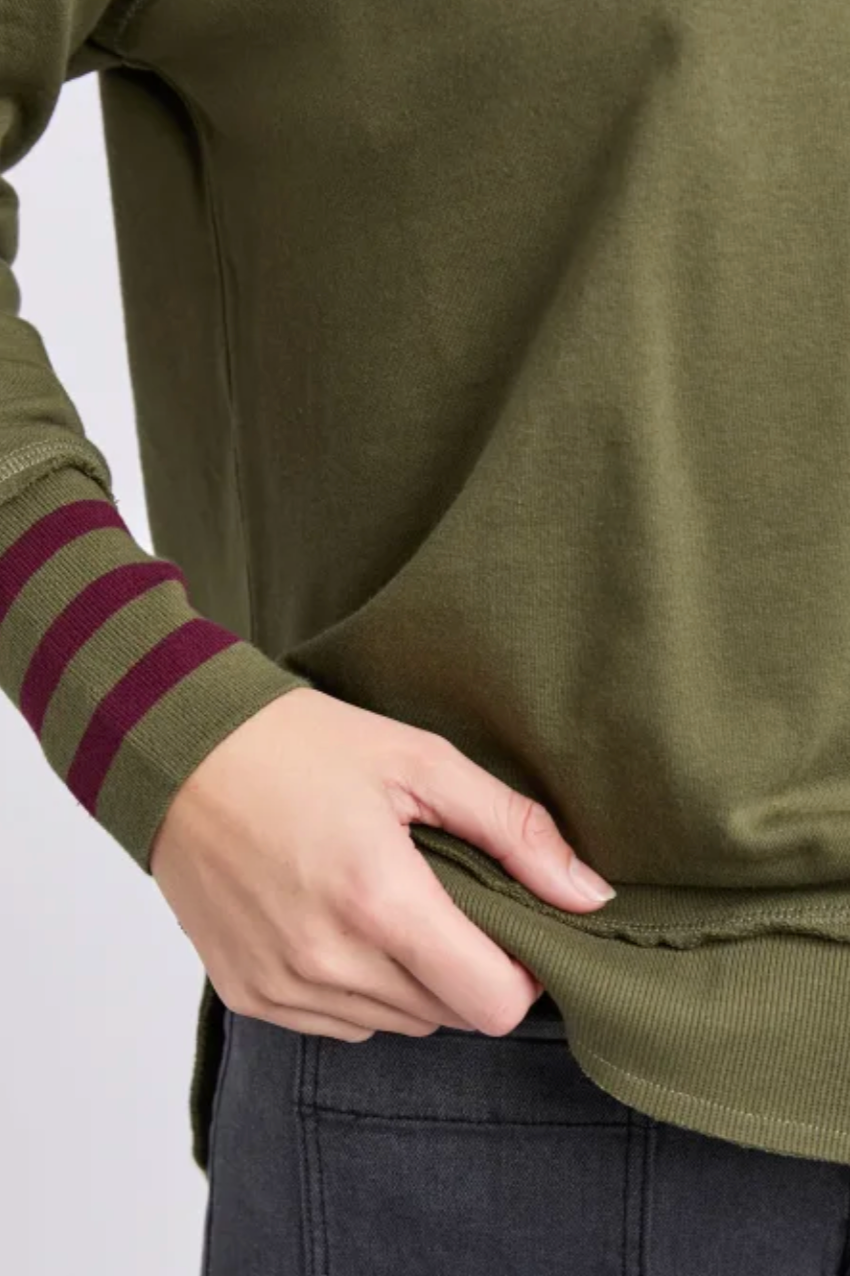 Foxwood Alex Stripe Cuff Crew - Moss