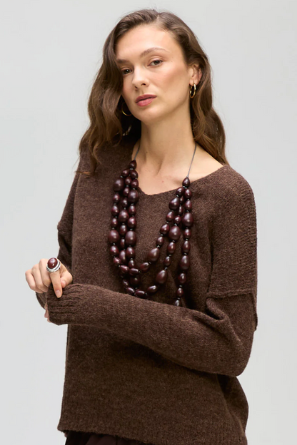 Fluffy V Neck - Cocoa