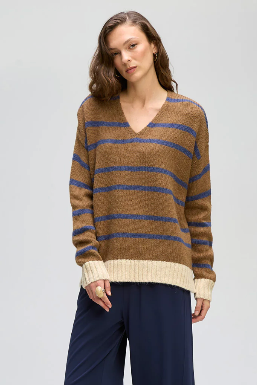 Cozy Stripe V Neck - Birch