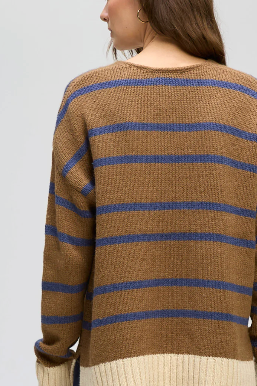 Cozy Stripe V Neck - Birch