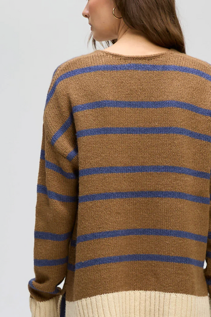 Cozy Stripe V Neck - Birch
