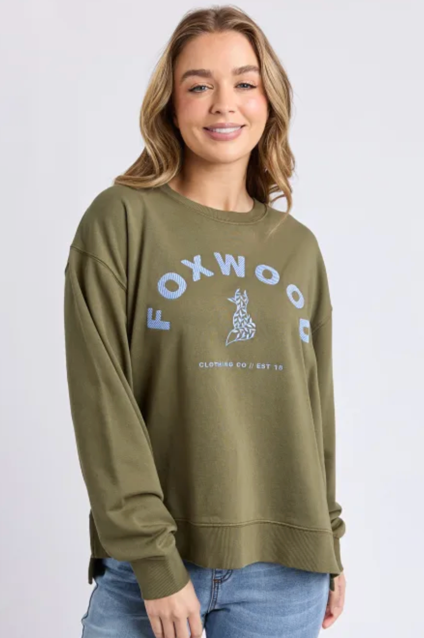 Foxwood Effortless Contrast Crew - Moss