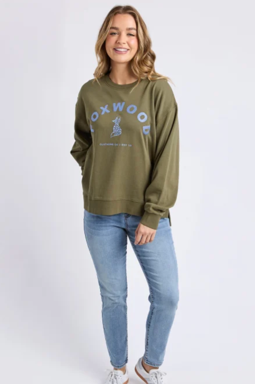 Foxwood Effortless Contrast Crew - Moss