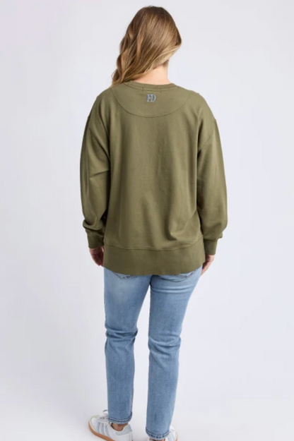 Foxwood Effortless Contrast Crew - Moss