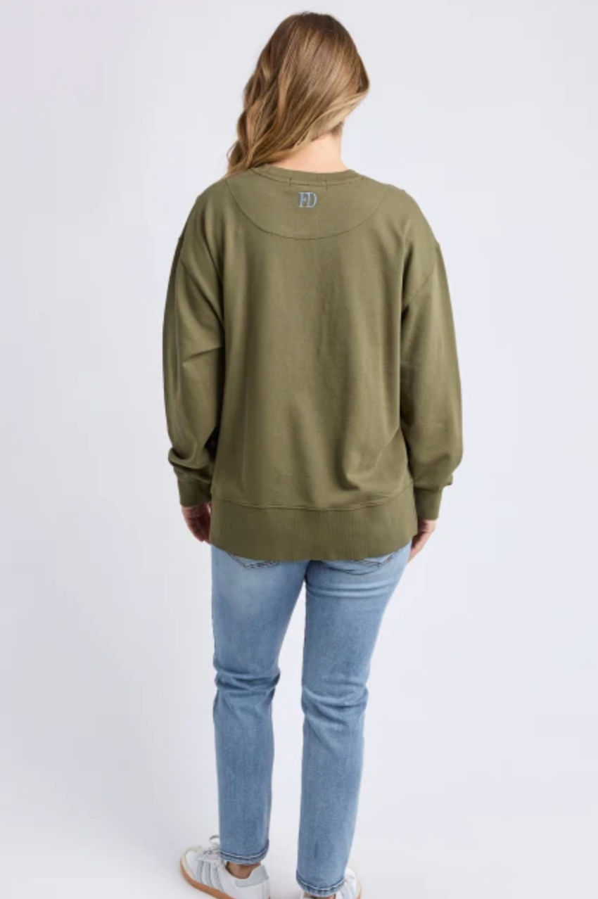 Foxwood Effortless Contrast Crew - Moss