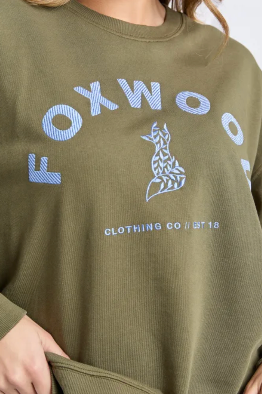 Foxwood Effortless Contrast Crew - Moss