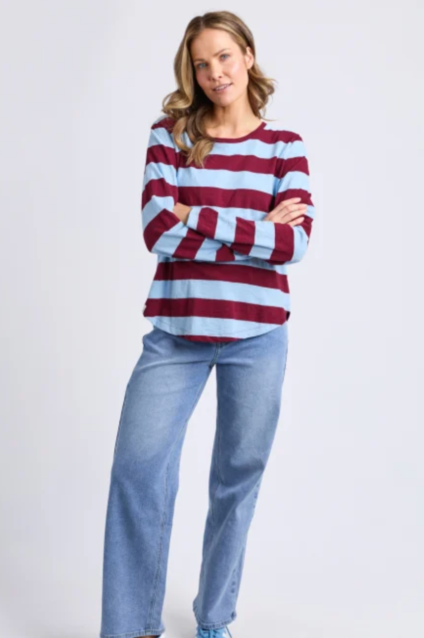 Elm Spritz Stripe L/S Tee - Plum/Lt Blue