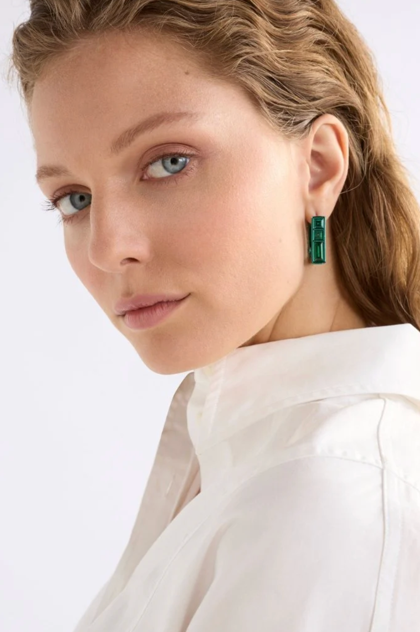 Jilsa Small Hoop Earrings - Forest Green