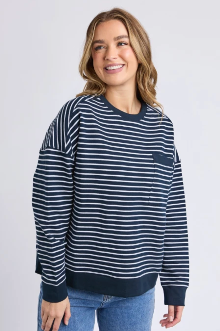 Foxwood Original Stripe Crew - Navy/White