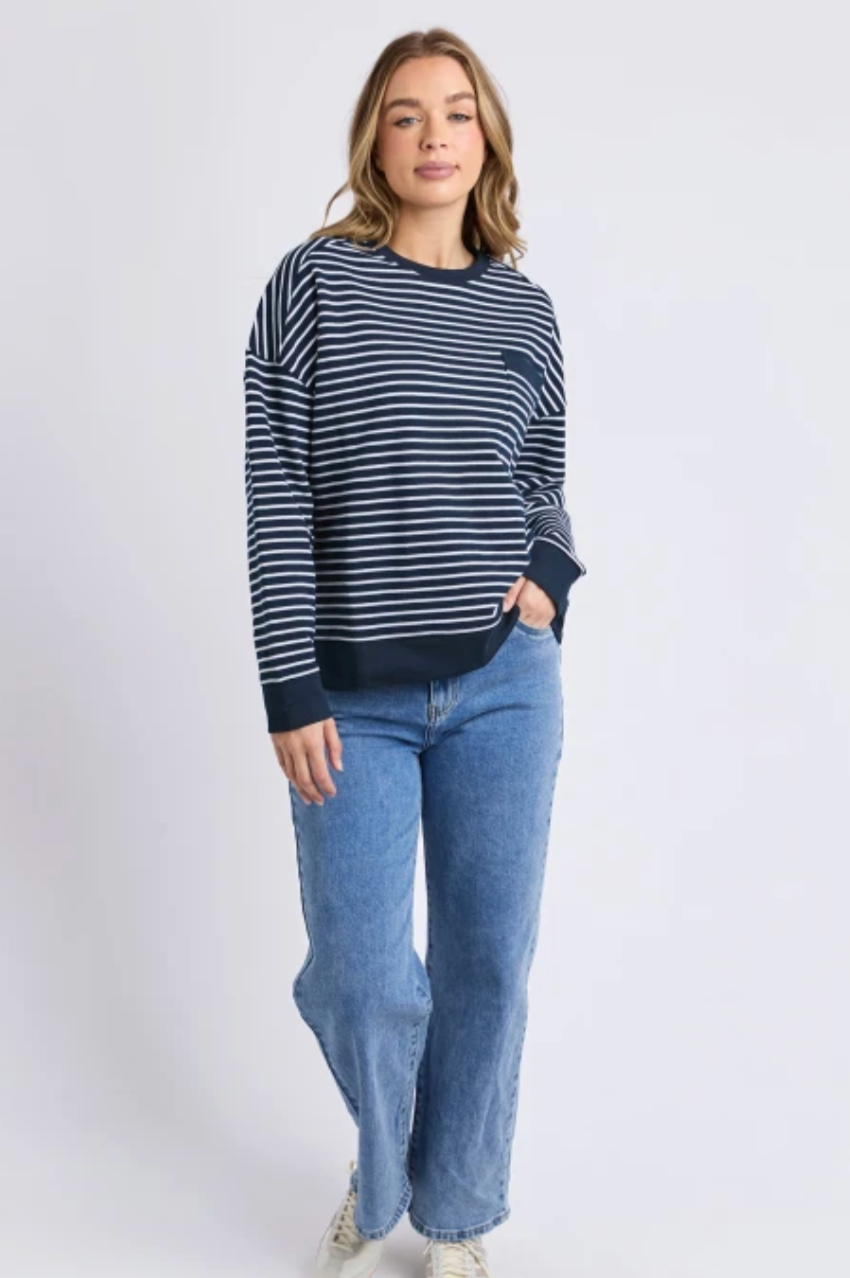 Foxwood Original Stripe Crew - Navy/White