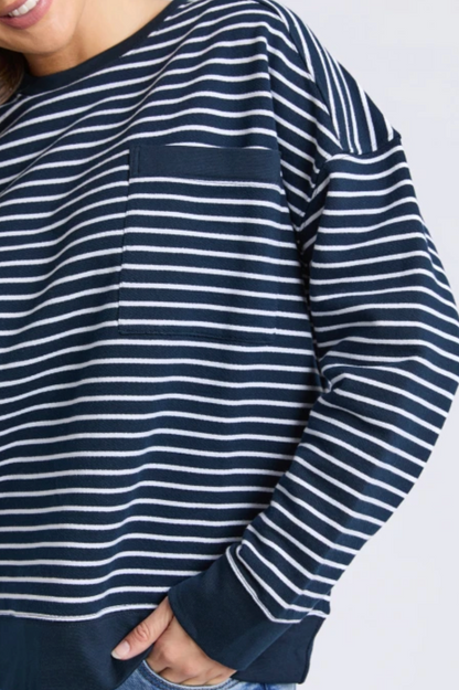 Foxwood Original Stripe Crew - Navy/White