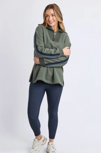 Foxwood Knit Collar Crew - Khaki
