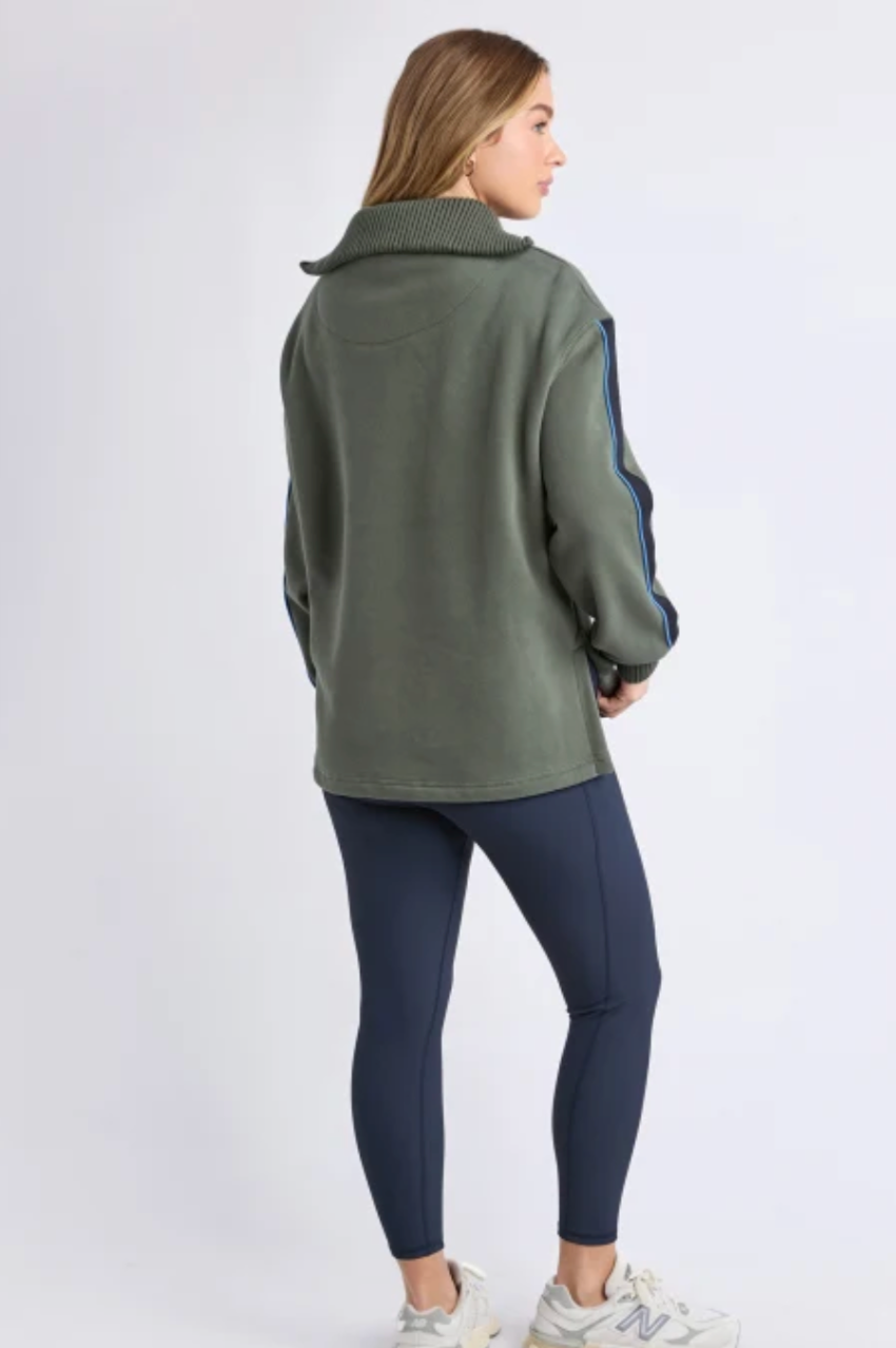 Foxwood Knit Collar Crew - Khaki