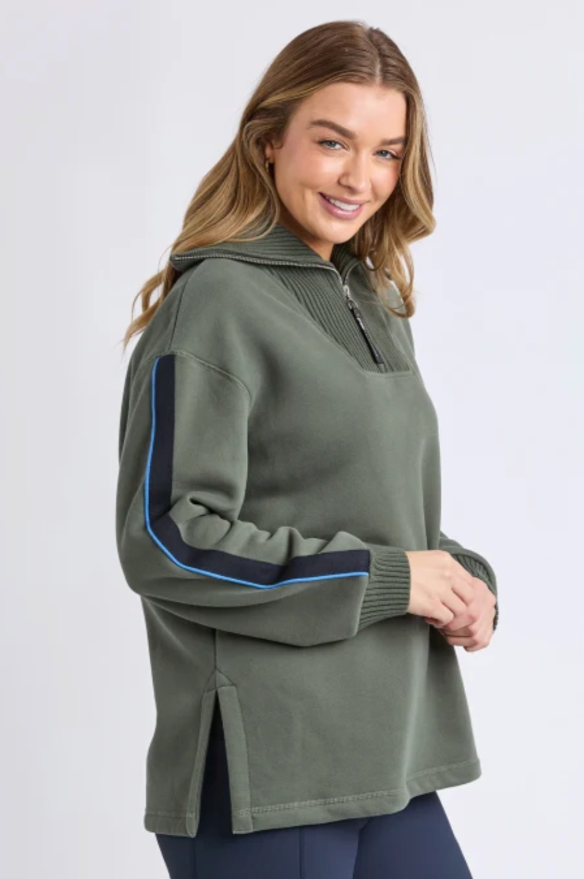 Foxwood Knit Collar Crew - Khaki