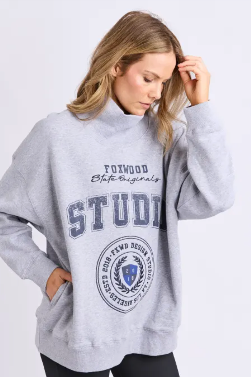 Foxwood Studio Mock Neck Crew - Grey