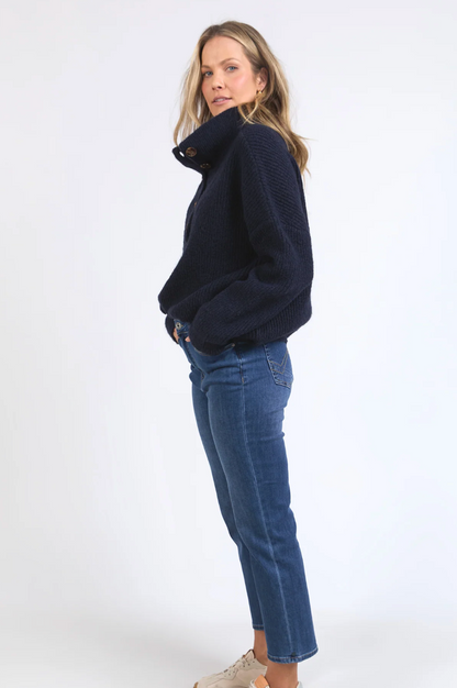 Bron Button Knit - Dark Sapphire