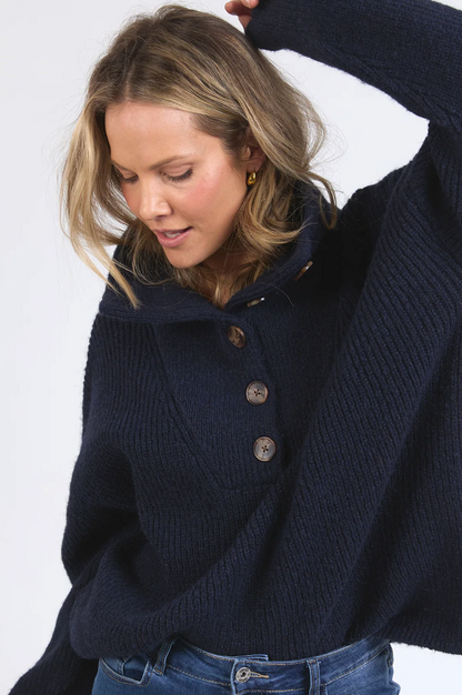 Bron Button Knit - Dark Sapphire