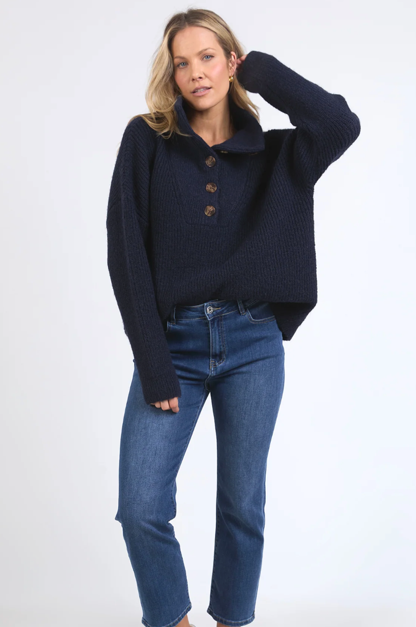 Bron Button Knit - Dark Sapphire