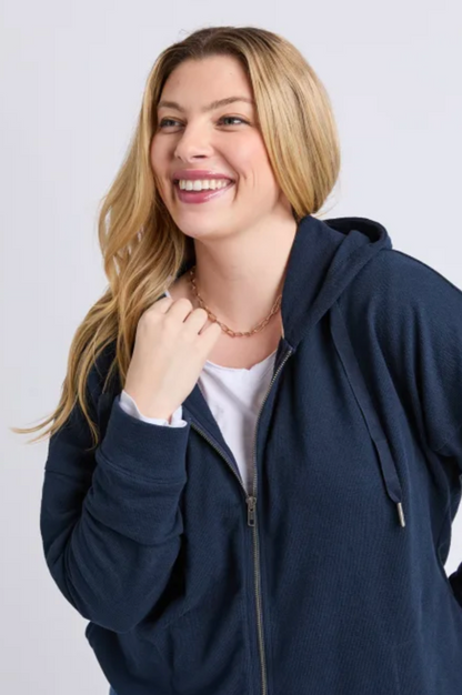 Beachy L/S Zip Hoodie - Navy