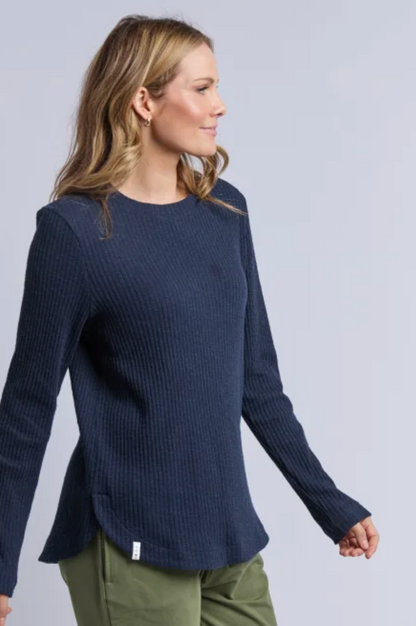 Veronica Rib L/S Tee - Navy