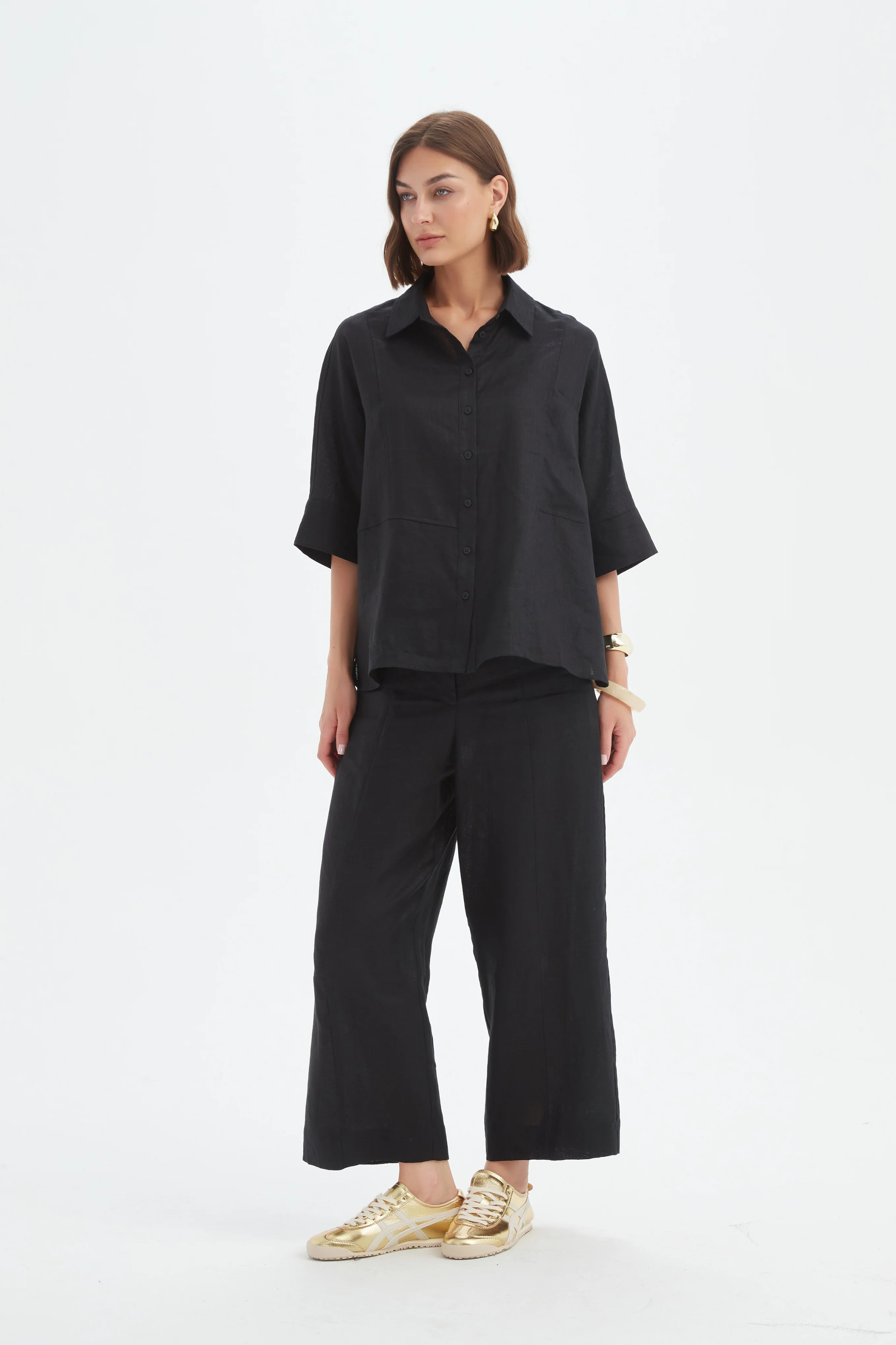 Seam Detail Boxy Shirt - Black