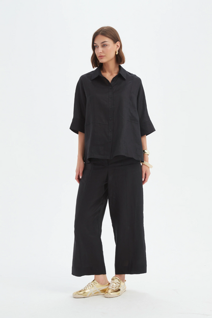 Seam Detail Boxy Shirt - Black