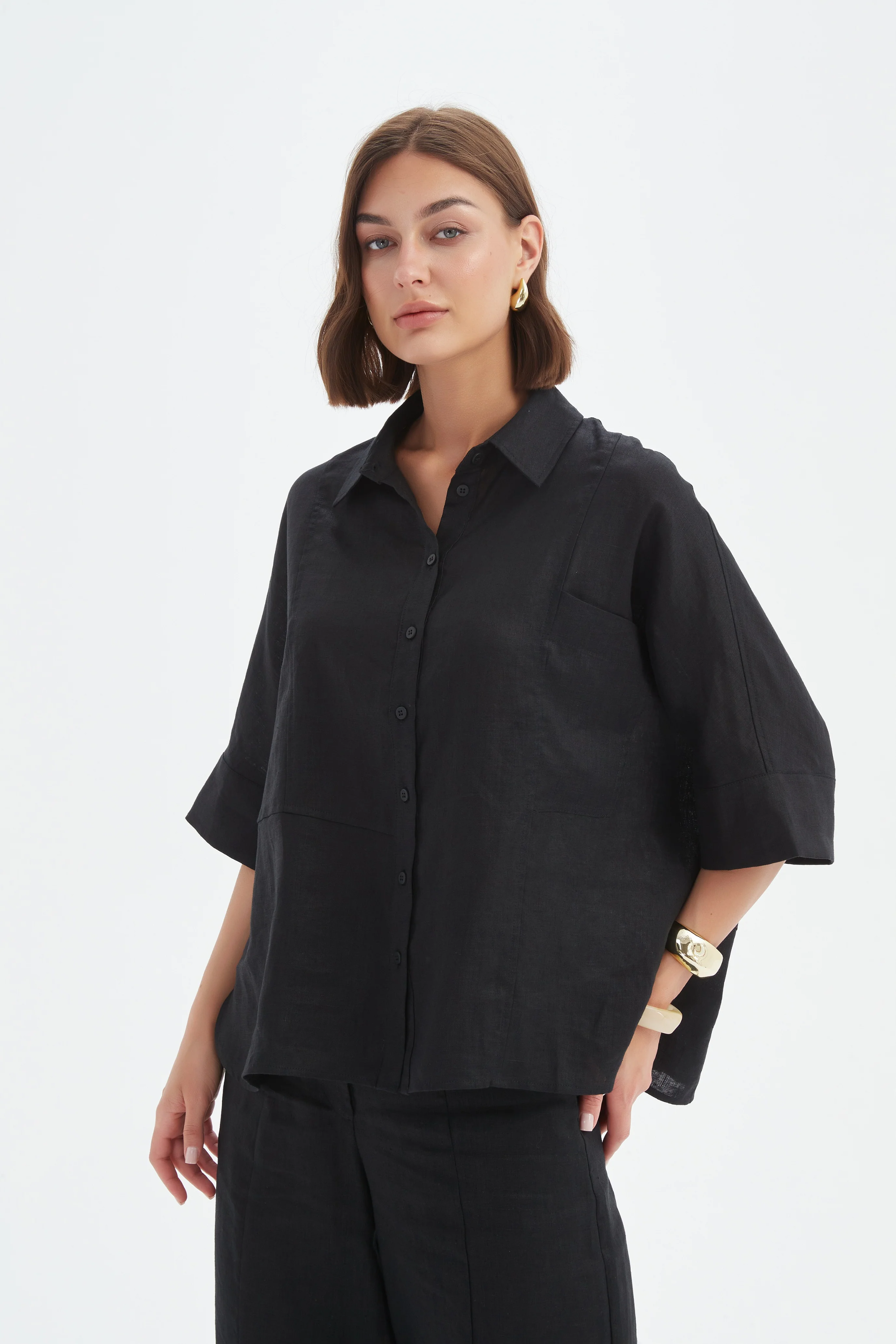 Seam Detail Boxy Shirt - Black