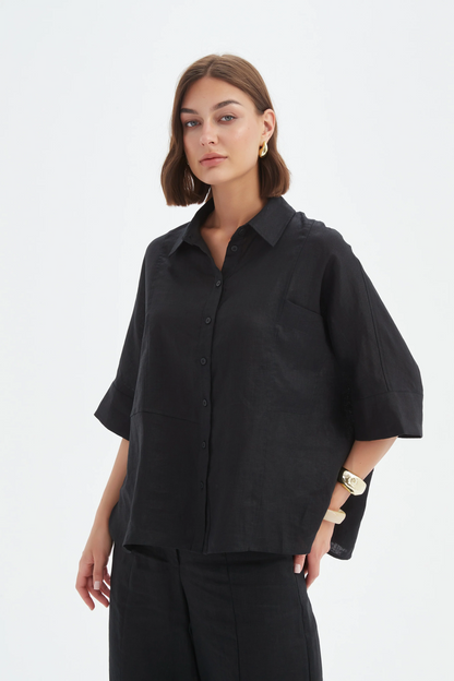 Seam Detail Boxy Shirt - Black