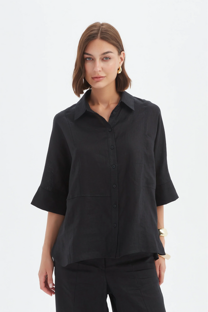 Seam Detail Boxy Shirt - Black