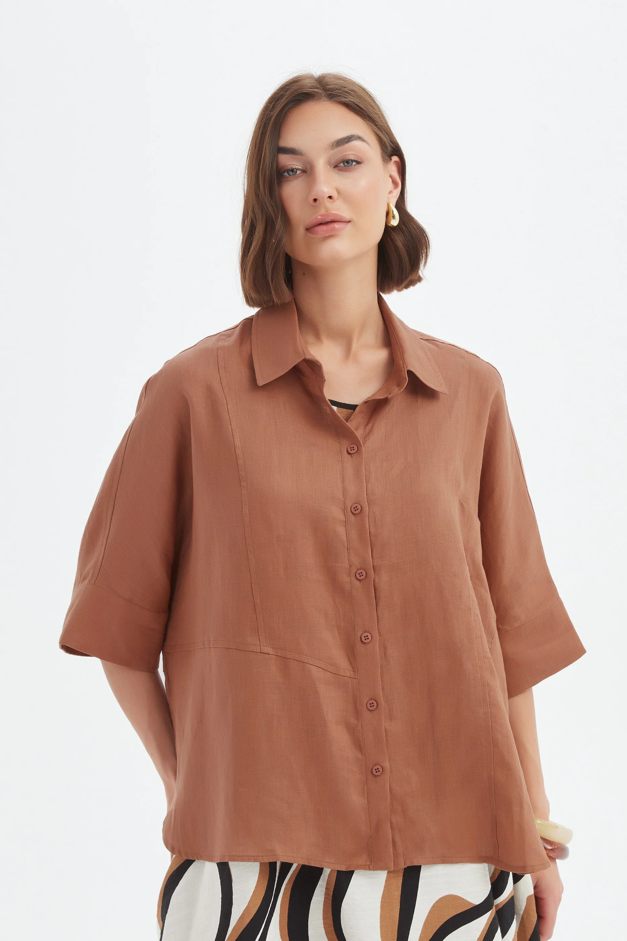Seam Detail Boxy Shirt - Cedar