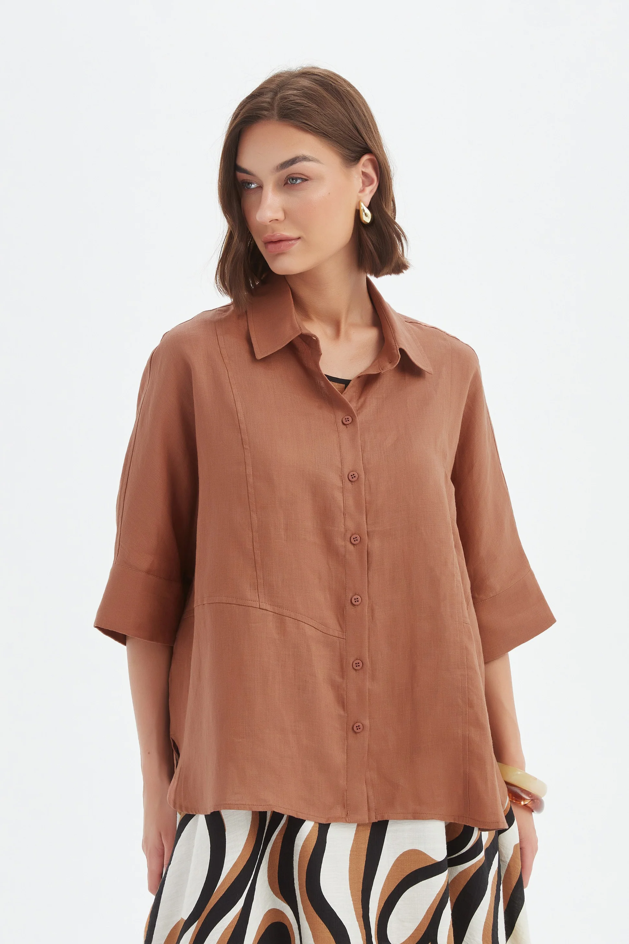 Seam Detail Boxy Shirt - Cedar