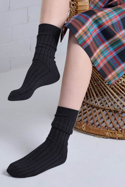 Short Rib Merino Wool Socks - Black