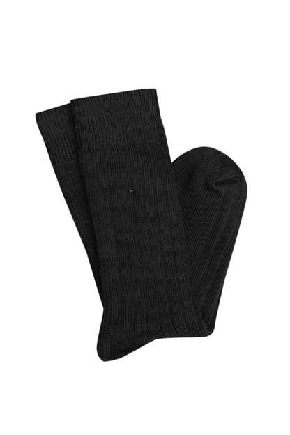 Short Rib Merino Wool Socks - Black
