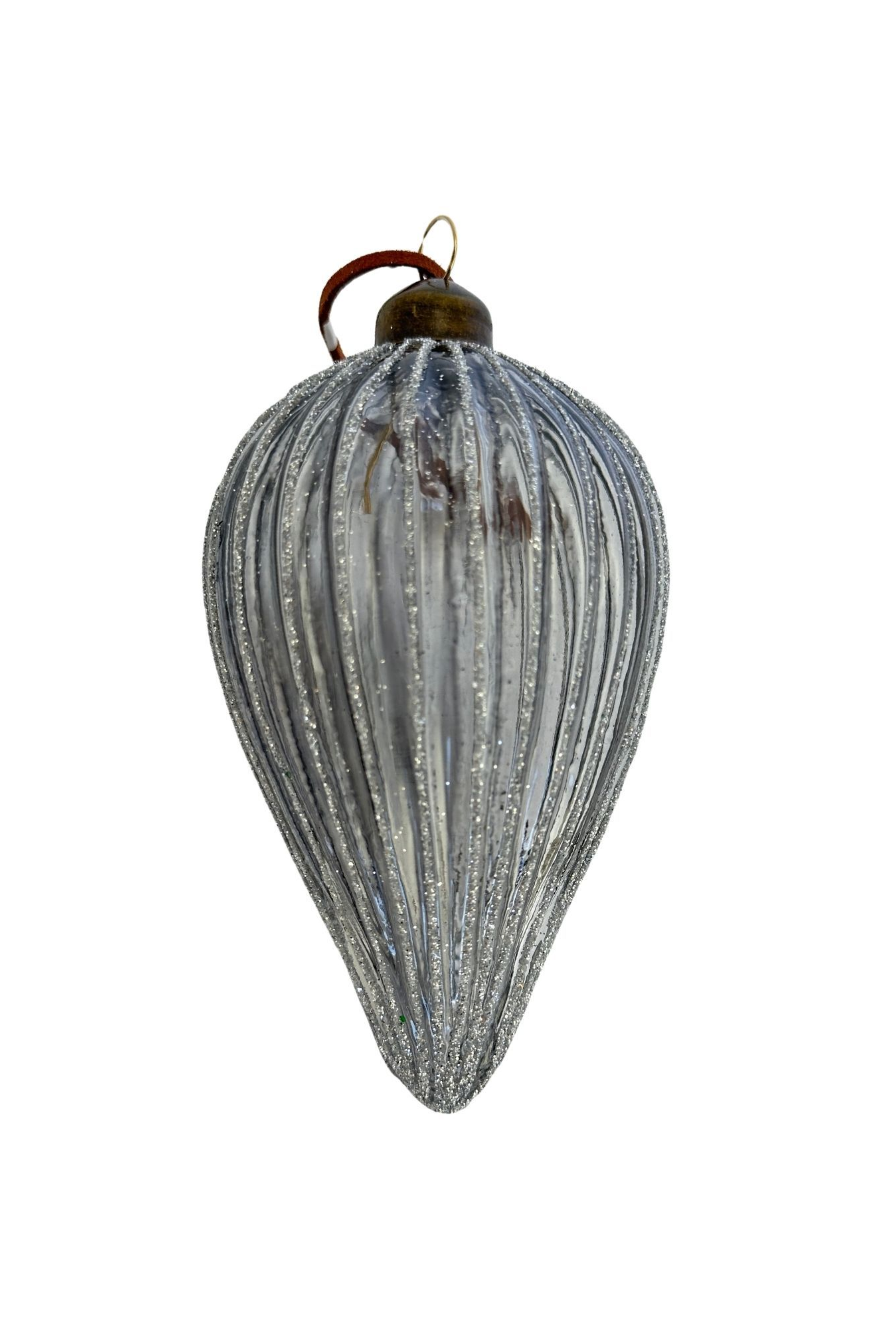 Silver Glitter Droplet Glass Hanging Decoration