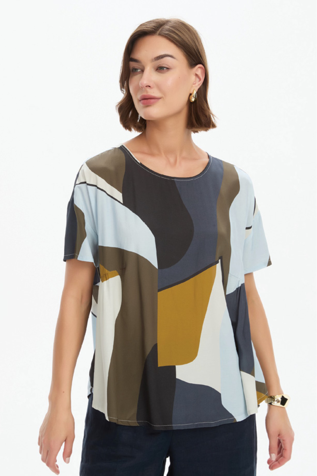 Simple Print Top - Abstract Navy