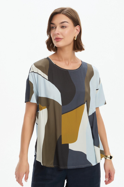 Simple Print Top - Abstract Navy