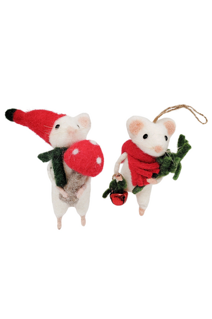 Christmas Mouse Holding Toadstool or Tree Decoration
