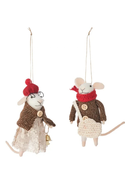 Snuggy Mouse Felt Ornament in Scarf or Beanie
